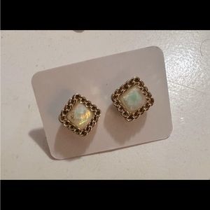 Small Square Opal Earrings